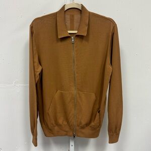 Frame Men’s Cashmere Tan Zip-Up Sweater Pocket Minimalist Casual Career